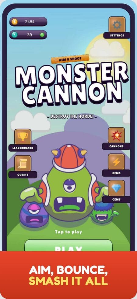 The cannon aiming at an incoming wave of monsters