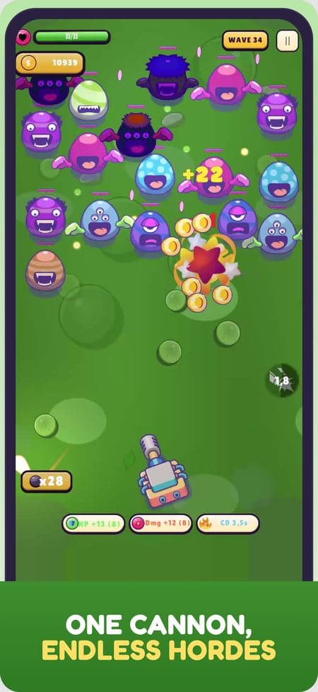 Gameplay with the trajectory line and bounces